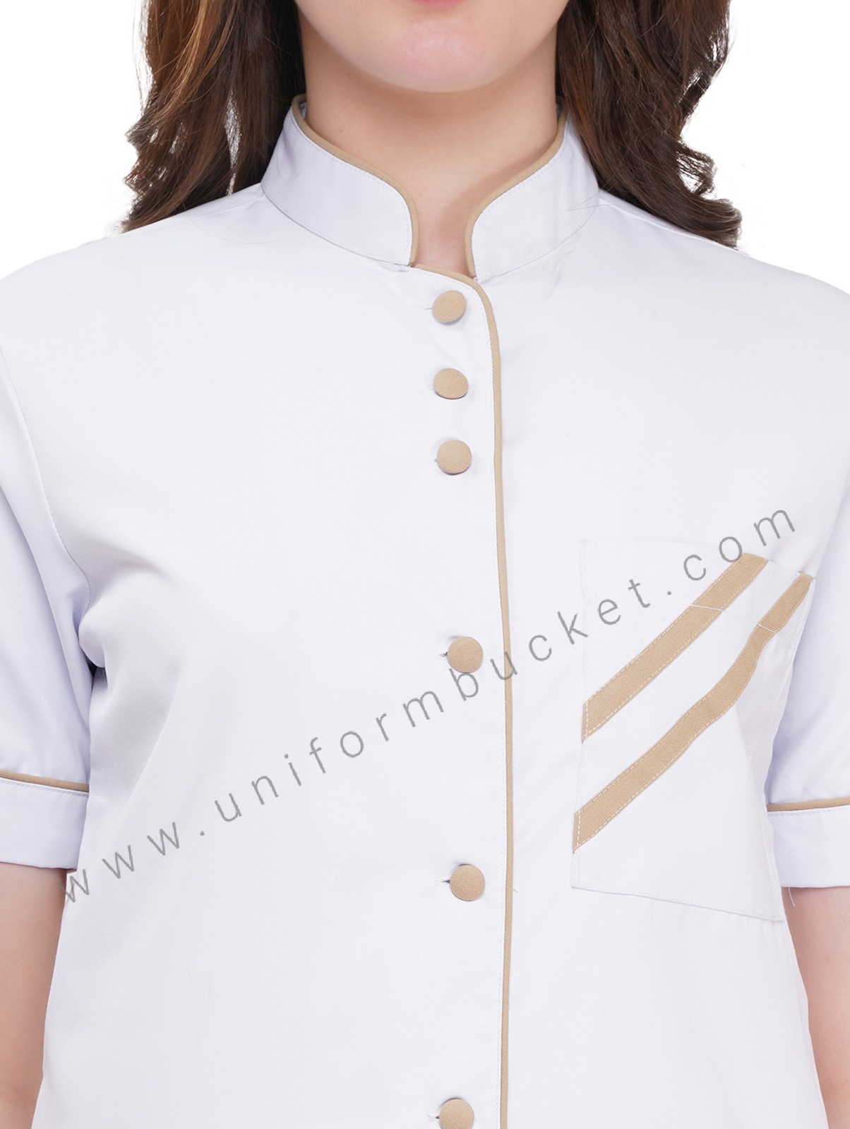 FEMALE WHITE TOP WITH KHAKI TRIM & PATCH POCKET  thumbnail 5